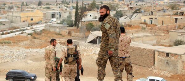 Syrian government forces walk in the village of Jabboul on the eastern outskirts of the northern Syrian city of Aleppo after taking control of the village from Islamic State (IS) group islamists - Sputnik International