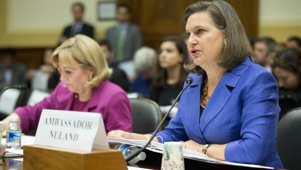 Assistant Secretary for European and Eurasian Affairs Victoria Nuland, right, accompanied Assistant Secretary of State for Near Eastern Affairs Anne Patterson, testifies on Capitol Hill in Washington, Wednesday, Nov. 4, 2015, before the House Foreign Affairs Committee hearing on Syria. - Sputnik International