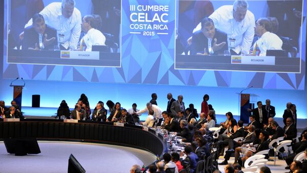 Presidents and leaders of Latin America and the Caribbean are seen during the closing session of the III CELAC Summit 2015 in the Pedregal building, 20 km northwest of San Jose, on January 29, 2015 - Sputnik International