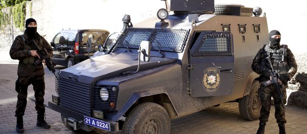 Members of the Turkish police special forces stand guard near a polling station during the parliamentary election in Diyarbakir, Turkey, in this November 1, 2015 file photo Members of the Turkish police special forces stand guard near a polling station during the parliamentary election in Diyarbakir, Turkey, in this November 1, 2015 file photo - Sputnik International
