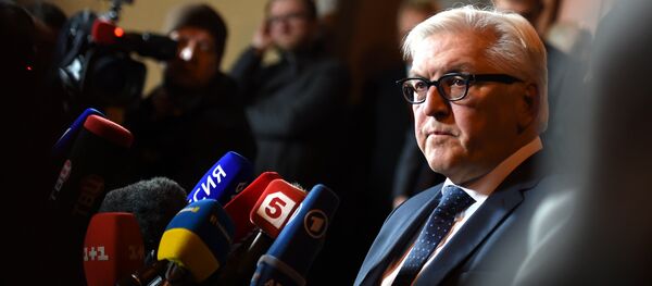 German Foreign Minister Frank-Walter Steinmeier speaks to journalists after a meeting with his French, Russian and Ukrainian counterparts at Villa Borsig, the foreign ministry's guesthouse, in Berlin on November 6, 2015 German Foreign Minister Frank-Walter Steinmeier speaks to journalists after a meeting with his French, Russian and Ukrainian counterparts at Villa Borsig, the foreign ministry's guesthouse, in Berlin on November 6, 2015 - Sputnik International