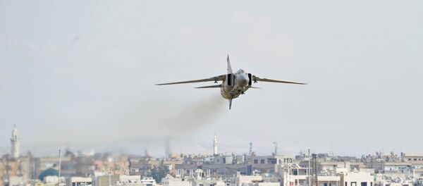 A MiG-23 aircraft of the Syrian Air Force lands at the Hama airbase near the city of Hama, Syria's Hama Province. A MiG-23 aircraft of the Syrian Air Force lands at the Hama airbase near the city of Hama, Syria's Hama Province. - Sputnik International