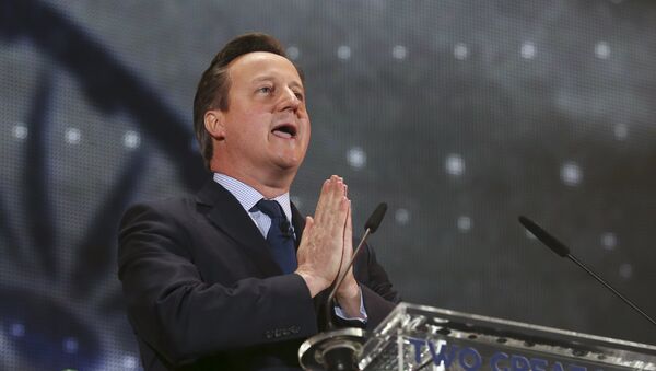 British Prime Minister David Cameron addresses a welcome rally for India's Prime Minister Narendra Modi at Wembley Stadium in London on November 13, 2015 - Sputnik International