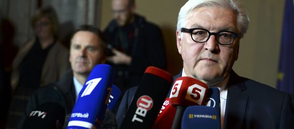 German Foreign Minister Frank-Walter Steinmeier speaks to media after the Normandy format meeting in German foreign ministry's guest house Villa Borsig in Berlin, November 6, 2015 German Foreign Minister Frank-Walter Steinmeier speaks to media after the Normandy format meeting in German foreign ministry's guest house Villa Borsig in Berlin, November 6, 2015 - Sputnik International