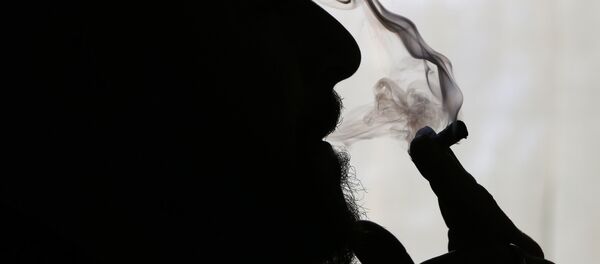Former US Marine Sgt. Ryan Begin smokes medical marijuana at his home in Belfast, Maine. Begin had his right elbow blown off by a roadside bomb in 2004 and suffers from post-traumatic stress disorder. - Sputnik International