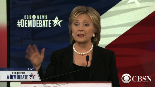 A screenshot of presidential candidate Hilary Clinton taking part in the CBS Democratic Debate, November 14, 2015 - Sputnik International