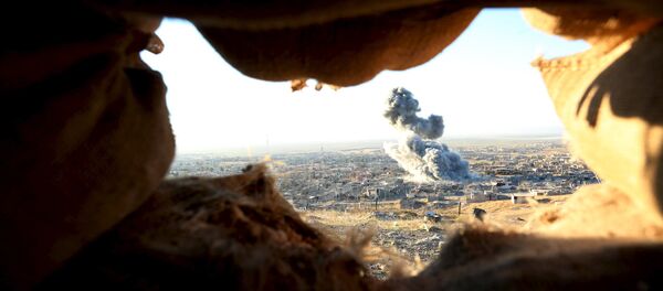 Smoke rises from the site of U.S.-led air strikes in the town of Sinjar, November 12, 2015. - Sputnik International