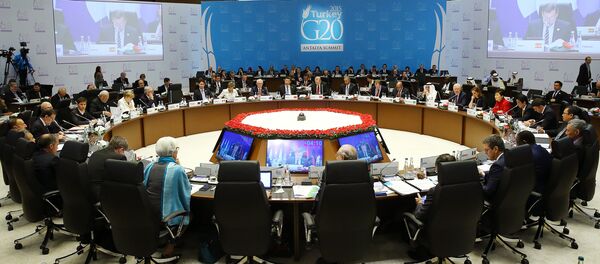 Leaders attend the second working session at the G20 Summit in theTurkish Mediterranean resort of Antalya, on November 16, 2015 Leaders attend the second working session at the G20 Summit in theTurkish Mediterranean resort of Antalya, on November 16, 2015 - Sputnik International