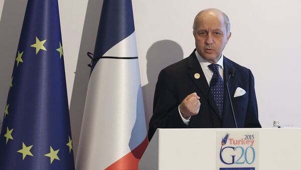 French Minister for Foreign Affairs Laurent Fabius speaks during a press conference at the G-20 Summit on November 16, 2015 in Antalya - Sputnik International