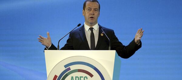 Russia's Prime Minister Dmitry Medvedev speaks during his address at the Asia-Pacific Economic Cooperation (APEC) CEO Summit in Manila November 18, 2015 Russia's Prime Minister Dmitry Medvedev speaks during his address at the Asia-Pacific Economic Cooperation (APEC) CEO Summit in Manila November 18, 2015 - Sputnik International