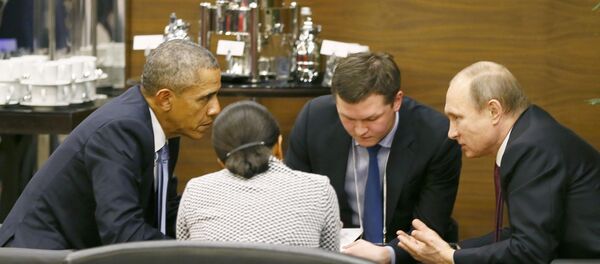 U.S. President Barack Obama (L) talks with Russian President Vladimir Putin (R) and U.S. security advisor Susan Rice (2nd L) prior to the opening session of the Group of 20 (G20) Leaders summit summit in the Mediterranean resort city of Antalya, Turkey November 15, 2015 U.S. President Barack Obama (L) talks with Russian President Vladimir Putin (R) and U.S. security advisor Susan Rice (2nd L) prior to the opening session of the Group of 20 (G20) Leaders summit summit in the Mediterranean resort city of Antalya, Turkey November 15, 2015 - Sputnik International