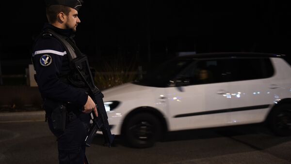 An armed French gendarme stands guard during the control of vehicles at the French-Swiss border in Divonne-les-Bains, near Geneva, on November 19, 2015. - Sputnik International