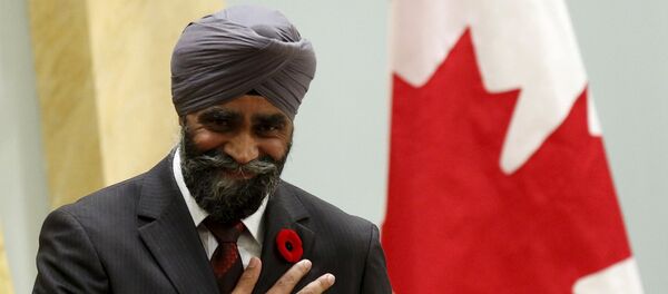 Canada's new National Defence Minister Harjit Sajjan gestures after being sworn-in during a ceremony at Rideau Hall in Ottawa, Canada, November 4, 2015. Canada's new National Defence Minister Harjit Sajjan gestures after being sworn-in during a ceremony at Rideau Hall in Ottawa, Canada, November 4, 2015. - Sputnik International