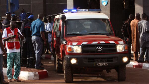 An ambulance seen outside the Radisson Blu hotel, after an attack by gunmen on the hotel, in Bamako, Mali, Friday, Nov. 20, 2015. Islamic extremists armed with guns and grenades stormed the luxury Radisson Blu hotel in Mali's capital Friday morning, and security forces worked to free guests floor by floor. - Sputnik International