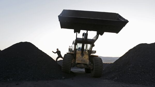 A driver gets off a loading vehicle at local businessman Sun Meng's small coal depot near a coal mine of the state-owned Longmay Group on the outskirts of Jixi, in Heilongjiang province, China, October 23, 2015 - Sputnik International