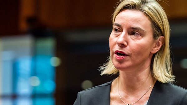 European Union High Representative for Foreign Affairs and Security Policy Federica Mogherini arrives for an EU foreign ministers meeting at the EU Council building in Brussels on Monday, Nov. 16, 2015 - Sputnik International