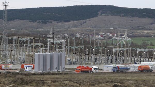A general view shows the facilities of a mobile gas turbine generator, which was turned on due to recent power outages after pylons carrying electricity were blown up, in the settlement of Stroganovka, Simferopol district of Crimea, November 22, 2015 - Sputnik International