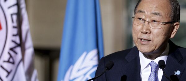 U.N. Secretary-General Ban Ki-Moon speaks to the media with International Committee of the Red Cross (ICRC) President Peter Maurer (not pictured) about the world’s humanitarian crises at the United Nations European headquarters in Geneva, Switzerland, October 31, 2015 U.N. Secretary-General Ban Ki-Moon speaks to the media with International Committee of the Red Cross (ICRC) President Peter Maurer (not pictured) about the world’s humanitarian crises at the United Nations European headquarters in Geneva, Switzerland, October 31, 2015 - Sputnik International