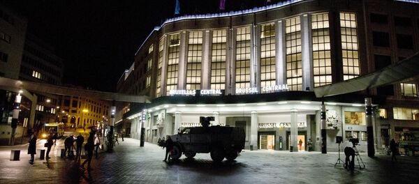 A Belgian Army vehicle is parked in front of the main train station in the center of Brussels on Saturday, Nov. 21, 2015 A Belgian Army vehicle is parked in front of the main train station in the center of Brussels on Saturday, Nov. 21, 2015 - Sputnik International