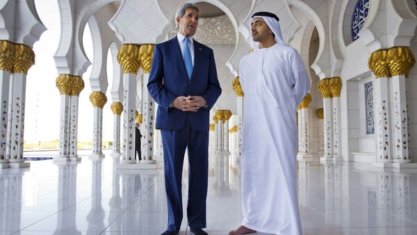 U.S. Secretary of State John Kerry speaks to the media after touring Sheikh Zayed Grand Mosque with UAE's Foreign Minister Sheikh Abdullah bin Zayed Al Nahyan in Abu Dhabi, November 23, 2015 - Sputnik International