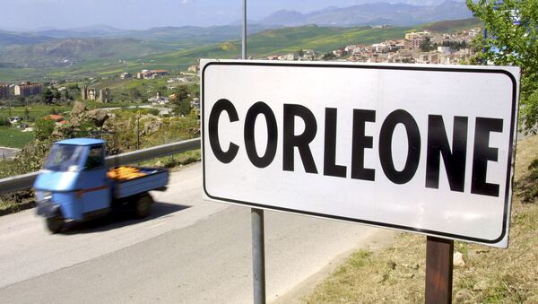 A villager drives a small moto ape utility truck past a road sign in the small Sicilian town of Corleone, Italy in this April 12, 2006 file photo - Sputnik International
