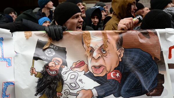 Several hundred people assembled on Wednesday in front of the Turkish Embassy in Moscow to protest Ankara's downing of a Russian warplane.  Read more: http://sputniknews.com/photo/20151125/1030731750/moscow-turkish-e - Sputnik International
