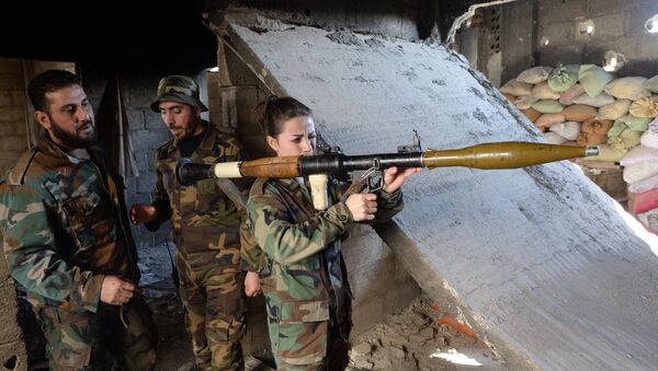 Soldiers of the Syrian Arab Army in Darayya, a Damascus suburb - Sputnik International