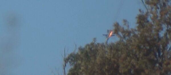 A war plane crashes in flames in a mountainous area in northern Syria after it was shot down by Turkish fighter jets near the Turkish-Syrian border - Sputnik International