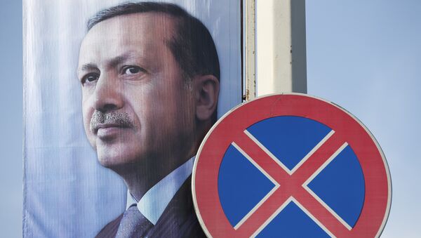 A poster with a picture of Turkey's President Recep Tayyip Erdogan, displayed in Istanbul, Turkey - Sputnik International