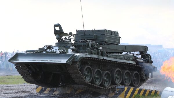 Armoured recovery vehicle (BREM-1) in demonstration runs at the 2nd international forum Engineering Technologies-2012 in Zhukovsky near Moscow. (File) - Sputnik International
