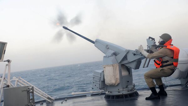 A member of Iran's navy, fires from the deck of Jamaran guided-missile destroyer, in an exercise, in the Persian Gulf, Iran. (File) - Sputnik International