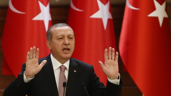 Turkish President Recep Tayyip Erdogan delivers a speech during a mukhtars meeting at the presidential palace on November 26, 2015 in Ankara - Sputnik International