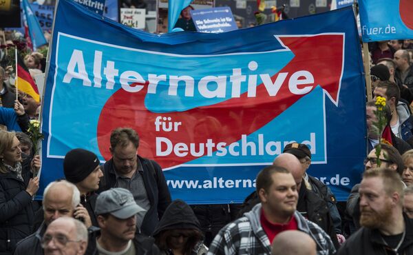 Supporters of the right-wing populist Alternative for Germany (AfD) party display an AfD banner during a demonstration by AfD supporters in Berlin (File) Supporters of the right-wing populist Alternative for Germany (AfD) party display an AfD banner during a demonstration by AfD supporters in Berlin (File) - Sputnik International