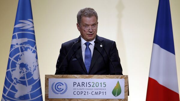 Finnish President Sauli Niinisto delivers a speech for the opening day of the World Climate Change Conference 2015 (COP21) at Le Bourget, near Paris, France, November 30, 2015 - Sputnik International
