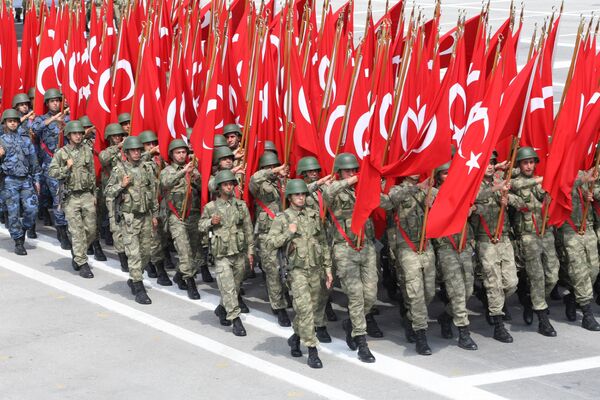 Troops parade with Turkish flag on August 30, 2013 in Ankara during celebrations for the 91st anniversary of Victory Day, with ceremonies held at Ataturk's Mausoleum known as Anitkabir in Ankara, Turkey Troops parade with Turkish flag on August 30, 2013 in Ankara during celebrations for the 91st anniversary of Victory Day, with ceremonies held at Ataturk's Mausoleum known as Anitkabir in Ankara, Turkey - Sputnik International