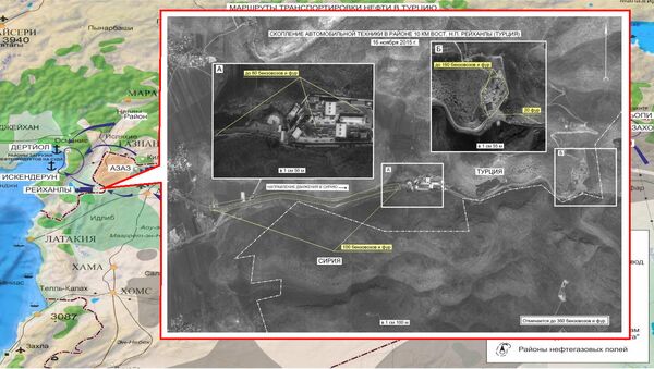 Concentration of vehicles near Azaz District in Syria. Maximum available quality. (Still frames of the Russian Defense Ministry.) - Sputnik International