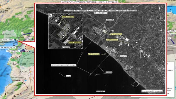 Concentration of vehicles near Dortyol in Turkey. Maximum available quality. (Still frames of the Russian Defense Ministry.) - Sputnik International