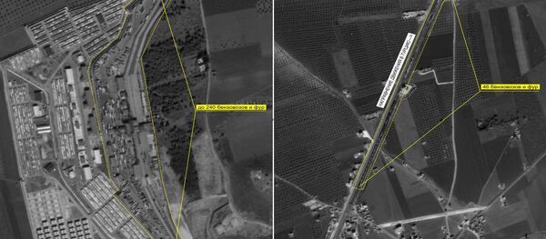 Concentration of vehicles and direction of truck convoys' traffic into Turkey. Maximum available quality. (Still frames of the Russian Defense Ministry.) - Sputnik International