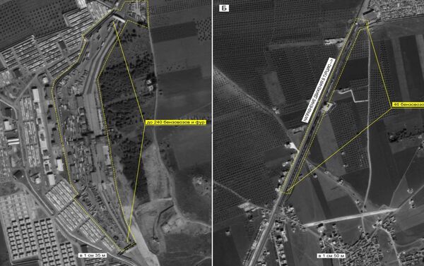 Concentration of vehicles and direction of truck convoys' traffic into Turkey. Maximum available quality. (Still frames of the Russian Defense Ministry.) - Sputnik International