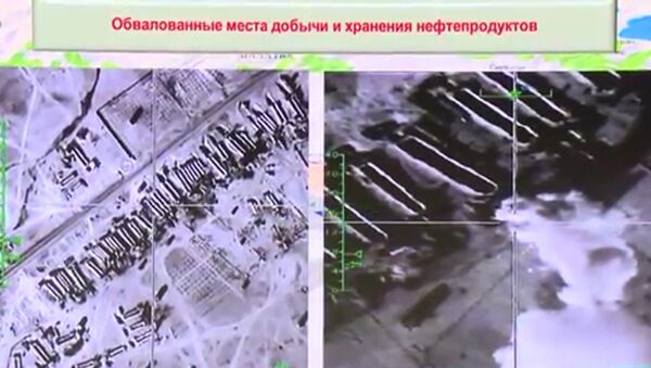 The sites of extraction and storage of oil products. Maximum available quality. (Still frames taken from the video posted by the Russian Defense Ministry on its official YouTube channel.) - Sputnik International