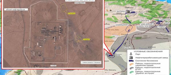 Oil transportation routes into Turkey. Maximum available quality. (Still frames of the Russian Defense Ministry.) Oil transportation routes into Turkey. Maximum available quality. (Still frames of the Russian Defense Ministry.) - Sputnik International