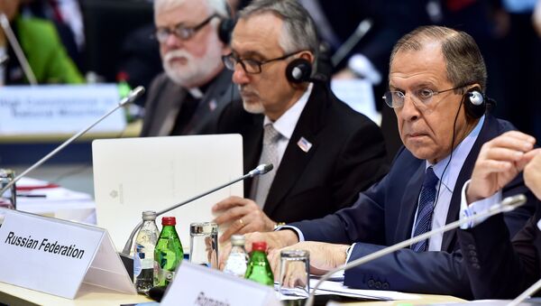 Foreign Minister of the Russian Federation Sergey Lavrov prepares for the opening of the annual ministerial council of the Organisation for Security and Cooperation in Europe (OSCE) at the Kombank Arena in Belgrade on December 3, 2015 - Sputnik International