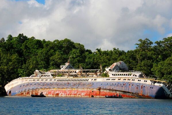Built in Germany as a cruise ship, the World Discoverer struck an uncharted coral reef in Sanfly Passage, 20 miles north of the Soloman's capital of Honiara, and was later run aground by its captain to prevent it sinking further. All 99 passengers were evacuated safely. The World Discoverer is still on the Nggela Islands and is now a popular tourist attraction often visited by other cruise ships. - Sputnik International