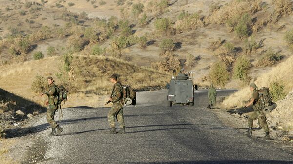 Turkish  troops patrol on a road in the southeastern province of Sirnak at the Turkish-Iraqi border (File) - Sputnik International