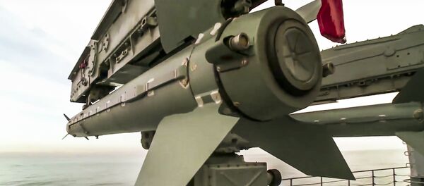 In this photo made from the footage taken from Russian Defense Ministry official web site on Friday, Nov. 27, 2015, the Osa missile defense system on the Russian missile cruiser Moskva is seen near the shore of Syria’s province of Latakia, Syria In this photo made from the footage taken from Russian Defense Ministry official web site on Friday, Nov. 27, 2015, the Osa missile defense system on the Russian missile cruiser Moskva is seen near the shore of Syria’s province of Latakia, Syria - Sputnik International