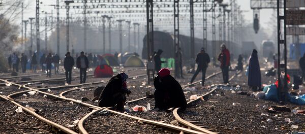Migrants and refugees wait to cross the Greek-Macedonian border near Idomeni on December 7, 2015 Migrants and refugees wait to cross the Greek-Macedonian border near Idomeni on December 7, 2015 - Sputnik International