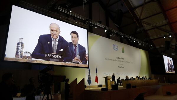 French Foreign Minister Laurent Fabius, President-designate of COP21, delivers his speech during the World Climate Change Conference 2015 (COP21) at Le Bourget, near Paris, France, December 9, 2015 - Sputnik International