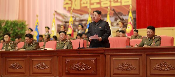 North Korean leader Kim Jong Un addresses the fourth conference of artillery personnel of the Korean People's Army (KPA) at the April 25 House of Culture in this undated photo released by North Korea's Korean Central News Agency (KCNA) in Pyongyang December 5, 2015 North Korean leader Kim Jong Un addresses the fourth conference of artillery personnel of the Korean People's Army (KPA) at the April 25 House of Culture in this undated photo released by North Korea's Korean Central News Agency (KCNA) in Pyongyang December 5, 2015 - Sputnik International
