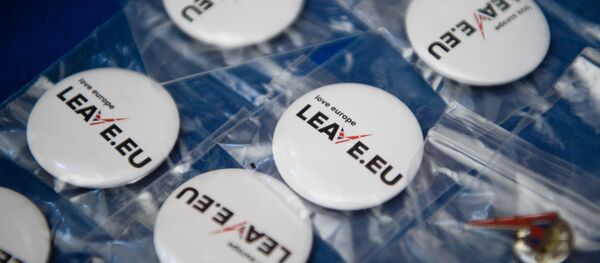 Campaign merchandise is on display at a stall before a press briefing by the Leave.EU campaign group in central London on November 18, 2015. Campaign merchandise is on display at a stall before a press briefing by the Leave.EU campaign group in central London on November 18, 2015. - Sputnik International