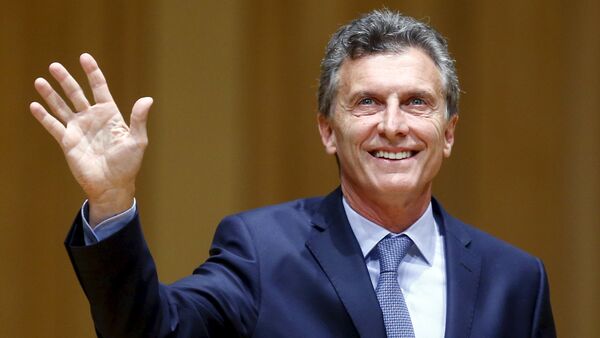Argentina's President-elect Mauricio Macri acknowledges the audience as he attends the inauguration of incoming Buenos Aires' City Mayor Horacio Rodriguez Larreta (not seen) in Buenos Aires December 9, 2015 - Sputnik International